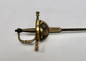 Antiguo alfiler sombrero de colección espada toledo 7" largo empuñadura ornamentada metal tono dorado - Imagen 1 de 4