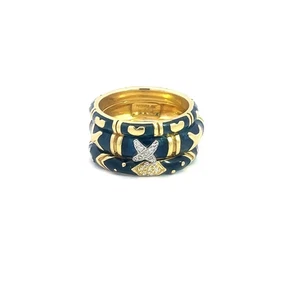 Hidalgo Set of 3 Gold Rings Diamond Enamel 18k Yellow size 6 - Picture 1 of 7