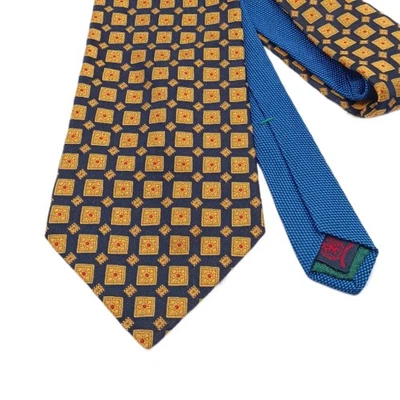Tommy Hilfiger Silk Tie Men’s 60” Blue Gold Vtg 90s Geometric Medallion Wide New Foto 1 de 3