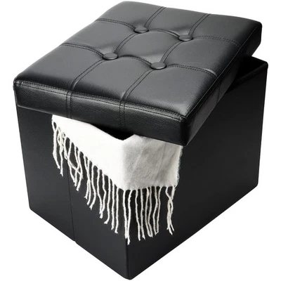 Storage Ottoman, Folding Foot Stool with Thicker Foam Padded Seat Small Leather - Image 1 of 4