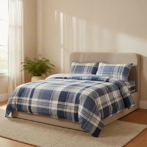 Bassetti Scotland G1 tartan blue and beige cotton sheet set - Picture 1 of 3
