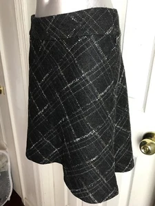 OLD NAVY Gray Diagonal Plaid Wool Blend Flared Skirt Misses -size 8 -Lined - Picture 1 of 10