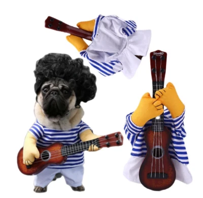 Mascota Perro Guitarra Ropa Disfraz Vestido Elegante Día de Halloween Divertido Conjunto Fiesta  Foto 1 de 3