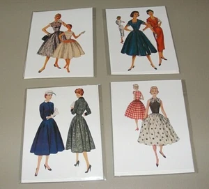 JUEGO DE TARJETAS NOTA FASHIONS DÉCADA DE 1950 4 DISEÑOS con sobres reimpresos en blanco cualquier ocasión 4 - Imagen 1 de 7