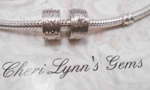 2PC SILVER CLIPPED STOPPER CHARM BRACELET BEADS & POUCH! - Picture 1 of 5