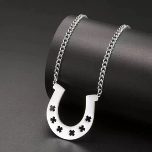 Western Cowgirl Cowboy Silver Lucky Horseshoe Clover Necklace – Trendy Choker - Picture 1 of 5