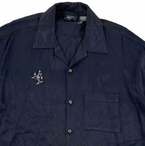VTG Anchor Blue Mens Large Camp Shirt Black Martini Lounge 90s Y2K Bowling USA - Picture 1 of 11