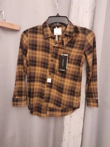 NEW Boys Denim And Flowers Flannel Shirt Brown Black Buttoned Size 9/10 - Picture 1 of 7