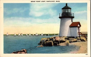 BRANT POINT LIGHT NANTUCKET, MASS Vintage Postcard KC14 - Picture 1 of 2