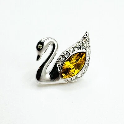 Broche de solapa SWAROVSKI broche insignia cisne cristal naranja tono plateado Foto 1 de 4