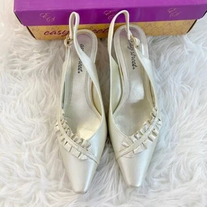 Easy Street NWB Women’s Size 10N Super Flex Ruffle Sling Back Pearl Heels - Picture 1 of 9