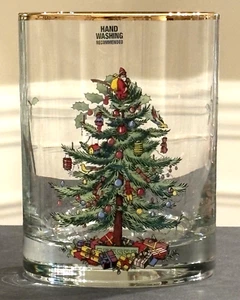 Spode Christmas Tree Double Old Fashioned DOF, 12 oz Glass Gold Rim DISCONTINUED - Picture 1 of 5