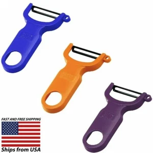 KUHN RIKON 4" Vegetable-Potato Peeler Swiss Made -3 Pack- Blue - Orange - Purple - Picture 1 of 7