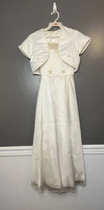 Growing Up Dress Girls Size 10 Ivory Formal Flower Girl Gown Jacket Bow Beaded - Picture 1 of 11