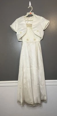 Growing Up Dress Girls Size 10 Ivory Formal Flower Girl Gown Jacket Bow Beaded - Image 1 of 4