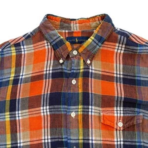 Camisa Ralph Lauren Para Hombre Talla 2XL Naranja A Cuadros 100% Lino Abotonada Mangas Largas  - Imagen 1 de 10
