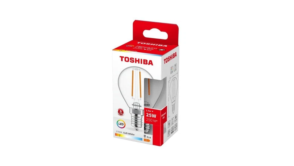 TOSHIBA LED FILAMENT G45 E14 2.5W 2700K/10szt./ - Image 1 of 1
