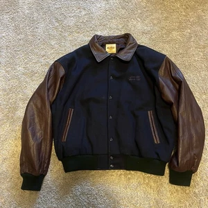 Vintage Hard Rock Cafe NY Size L Varsity Wool Blend Jacket Leather Sleeves - Picture 1 of 10