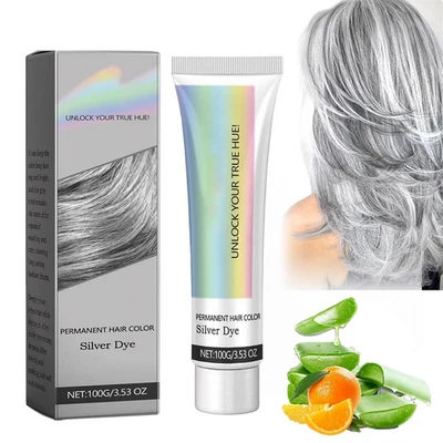 2 в 1 натуральная эссенция экстракт серебро краска для волос, светло-серый серебристый краска для волос крем - Изображение 1 из 4
