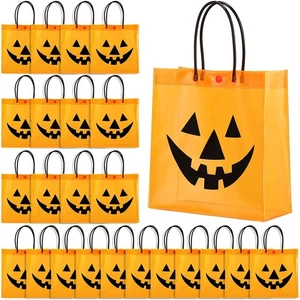 24 Pcs Halloween Clear Plastic Gift Bags with Handle Trick or Treat PVC Pumpk... - Picture 1 of 6