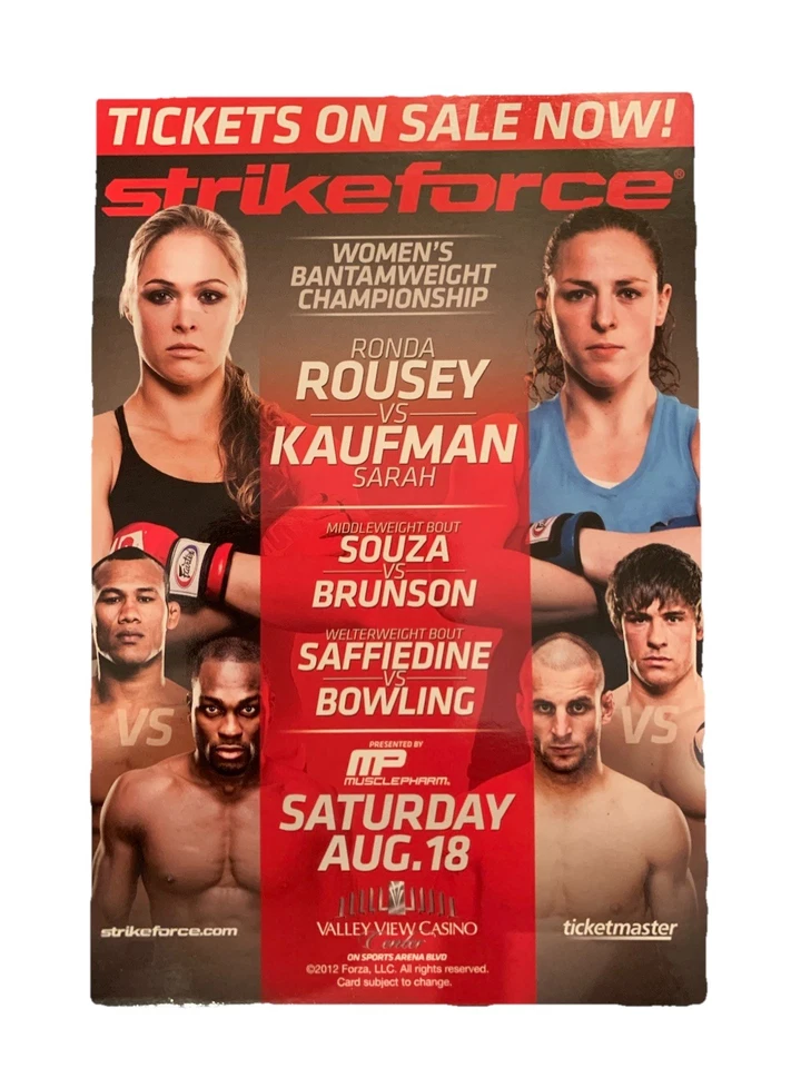 Tarjeta Promocional StrikeForce Ronda Rousey Vs. Sarah Kaufman 4X6 Pre-UFC Jacare Souza Foto 1 de 1