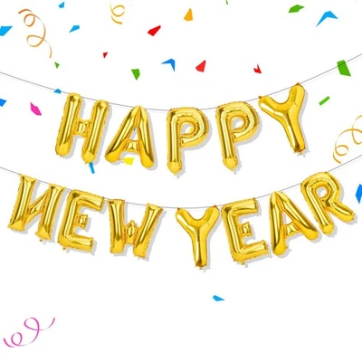 Globos dorados de feliz año nuevo, globo de feliz año nuevo de 16 pulgadas, carta de Año Nuevo... Foto 1 de 4