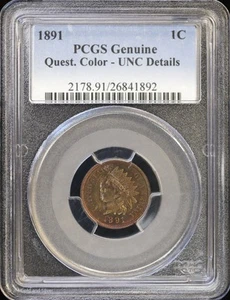 1891 1c Indian Head Cent PCGS Genuine | UNC Details - Picture 1 of 4