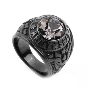 Gray CZ Inlay United States Eagle Army Ring Stainless Steel Men's Army Ring - Picture 1 of 4
