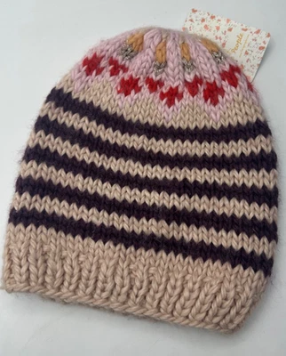 Chapéu de inverno FREE PEOPLE combo malva listrado malha com nervuras gorro ACCFP1801 5503 novo com etiquetas - Imagem 1 de 4