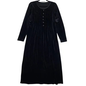 Vintage Erika Studio Velvet Dress Women's Medium Black Maxi Tie Back Witchy Goth - Picture 1 of 8