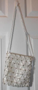 La Regale Evening Bag Art Deco Style White Satin w Pearly Beads & Wire 7"x6" NEW - Picture 1 of 9