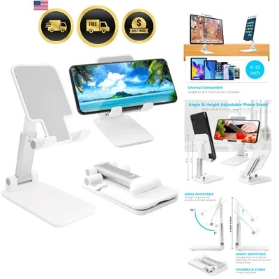 Cell Phone Stand Folding Desk Tablet Holder Adjustable Phone Stand White - Image 1 of 4