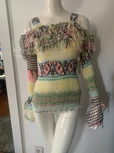 Top donna Kaelyn N-Max colorato stropicciato chiffon con volant spalle fredde - Foto 1 di 9