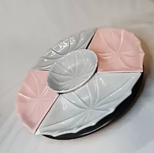 Rosemead Ceramic L550 Pink Gray Party Snack Bowls Chips Dips Veggie Lazy Susan - Picture 1 of 18