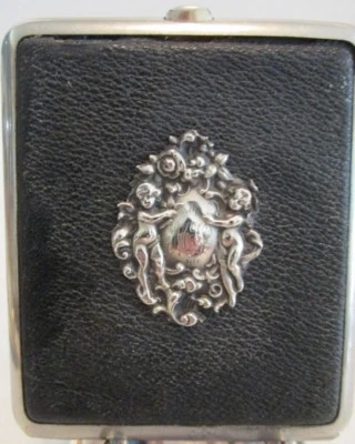 Vintage Deco Compact Silver Cupid Roses MEDALLION Money Cigarette Case Germany - Image 1 of 4