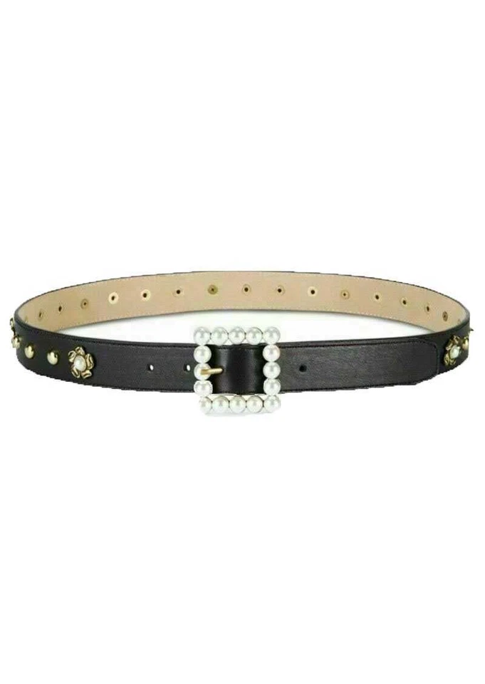 Steve Madden Womens Pearl Embellished Belt Black Size Small