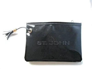 Small ST.JOHN Black Patent Leather MAKE-UP Case with Attached Mirror TASSEL - Picture 1 of 4