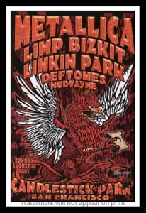 Framed Vintage Style Rock n Roll Poster "METALLICA, LIMP BIZKIT et al."; 12x18 - Picture 1 of 1