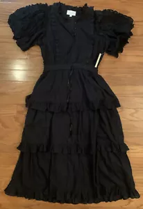 Abito midi Cleobella L nero Lolita gotico grunge volant pizzo mercoledì Addams - Foto 1 di 15