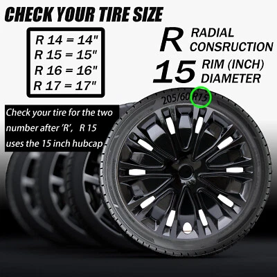 15"Tire Hub Caps Set of 4 Black for wheel rim cover for 2009-2020 Honda Fit - Image 1 of 4