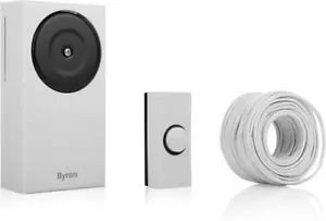 Byron Wired Doorbell Kit Button Chime and 5m Cable 90dB White DBW-24031 - Picture 1 of 14