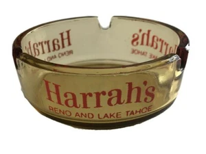 Vintage Harrah's Reno und Lake Tahoe goldener Honig Braunglas Werbung Aschenbecher - Bild 1 von 7