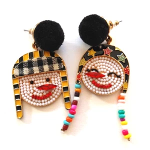Large Kitchy Retro Snowman Woman Couple Earrings Ugly Christmas Sweaters Party - Picture 1 of 5