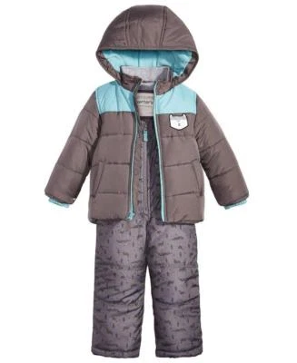 CARTER'S Little Boys 5 Gray Colorblock Animal Print 2-Pc Snowsuit Set NWT $110 - Image 1 of 2