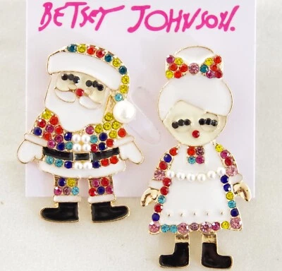 NUEVOS PENDIENTES DE NAVIDAD BETSEY JOHNSON ASIMÉTRICOS DIAMANTES DE IMITACIÓN SANTA Y SEÑORA CLAUS Foto 1 de 4