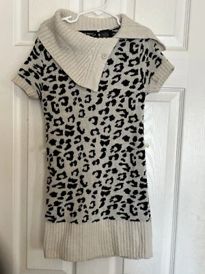 sweater project kids girls Med 10/12 Knit  Black Ivory Shortsleeve sweater Dress - Image 1 of 4