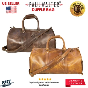 Genuine Leather Duffle Bag Travel Gym Weekender Luggage Cowhide Overnight Bag - Picture 1 of 18
