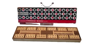 VINTAGE HOUSE MARTIN 1970’s INLAID WOODEN CRIBBAGE BOARD WITH PEGS & BOXED - Picture 1 of 3