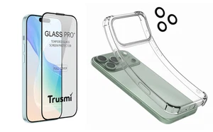 Funda Gel Transparente 3 en 1 + Vidrio Templado Completo Trusmi + Película de Lente para iPhone 17 Pro Max - Imagen 1 de 15
