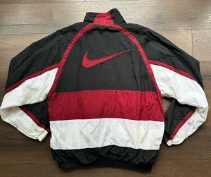 Vintage Nike Full Zip Windbreaker Herren Large schwarz weinrot weiß Y2K 90’s - Bild 1 von 6